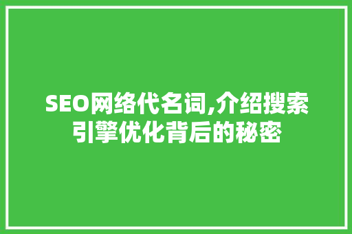 SEO网络代名词,介绍搜索引擎优化背后的秘密 GoogleSEO