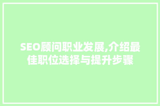 SEO顾问职业发展,介绍最佳职位选择与提升步骤 必应SEO