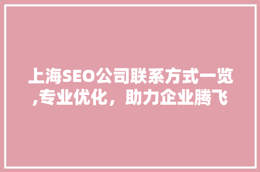 上海SEO公司联系方式一览,专业优化，助力企业腾飞 搜狗SEO