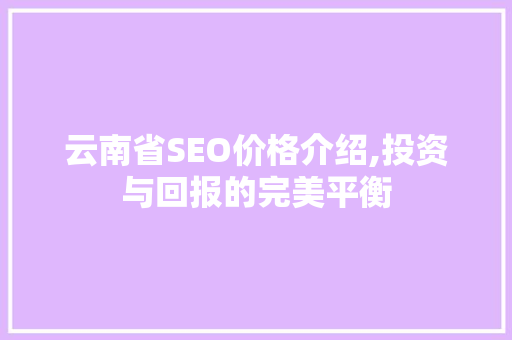 云南省SEO价格介绍,投资与回报的完美平衡
