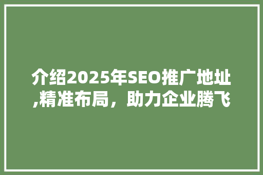 介绍2025年SEO推广地址,精准布局，助力企业腾飞 神马SEO