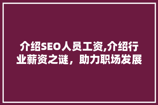 介绍SEO人员工资,介绍行业薪资之谜，助力职场发展 必应SEO