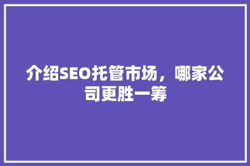 介绍SEO托管市场，哪家公司更胜一筹 搜狗SEO