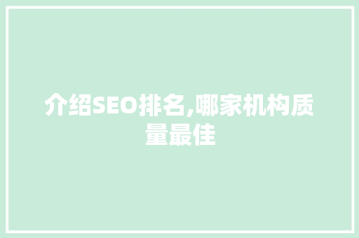 介绍SEO排名,哪家机构质量最佳