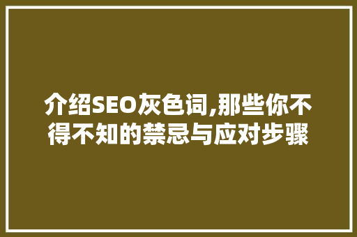介绍SEO灰色词,那些你不得不知的禁忌与应对步骤