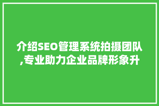 介绍SEO管理系统拍摄团队,专业助力企业品牌形象升级