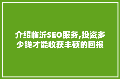 介绍临沂SEO服务,投资多少钱才能收获丰硕的回报 百度SEO