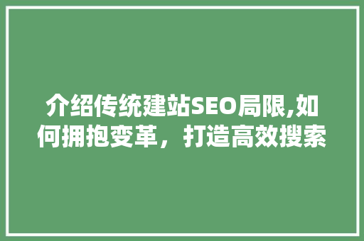 介绍传统建站SEO局限,如何拥抱变革，打造高效搜索引擎优化步骤 神马SEO
