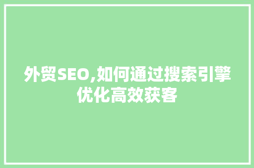 外贸SEO,如何通过搜索引擎优化高效获客 搜狗SEO