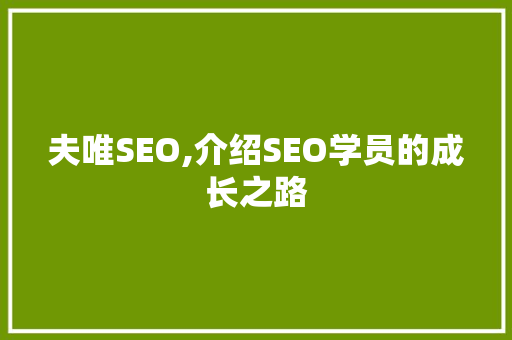 夫唯SEO,介绍SEO学员的成长之路