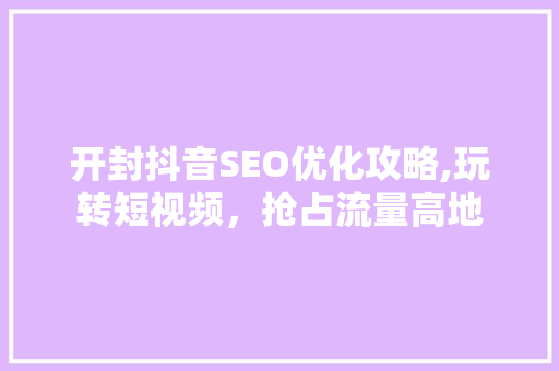 开封抖音SEO优化攻略,玩转短视频，抢占流量高地 GoogleSEO