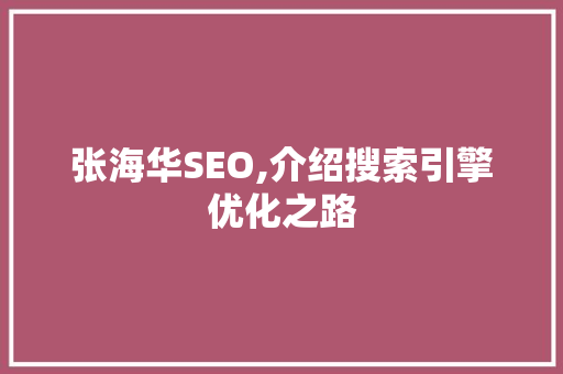 张海华SEO,介绍搜索引擎优化之路 神马SEO