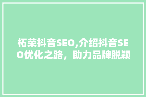 柘荣抖音SEO,介绍抖音SEO优化之路，助力品牌脱颖而出 GoogleSEO