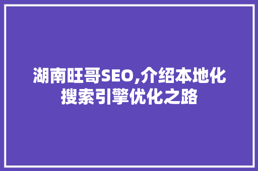 湖南旺哥SEO,介绍本地化搜索引擎优化之路
