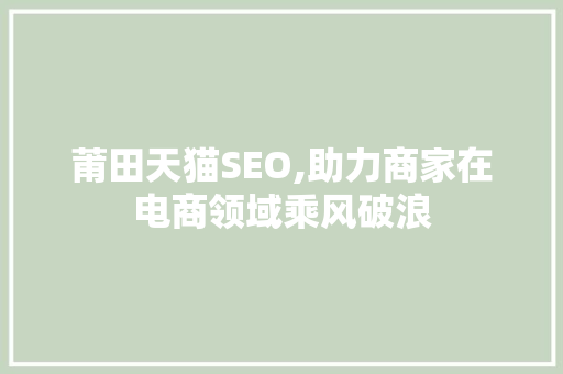 莆田天猫SEO,助力商家在电商领域乘风破浪 GoogleSEO