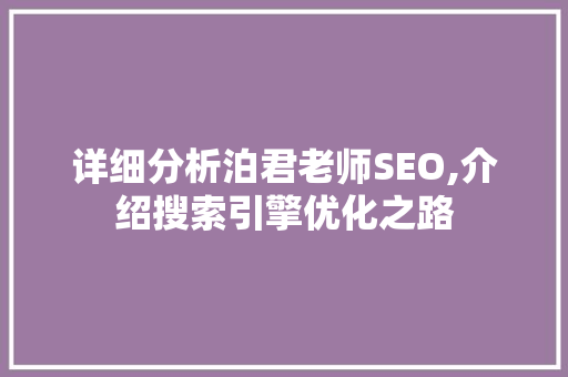 详细分析泊君老师SEO,介绍搜索引擎优化之路 搜狗SEO