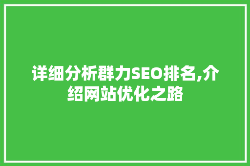 详细分析群力SEO排名,介绍网站优化之路 必应SEO