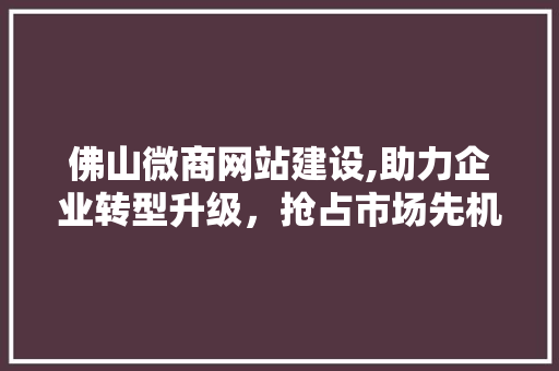佛山微商网站建设,助力企业转型升级，抢占市场先机 神马SEO