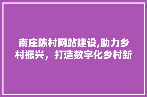 南庄陈村网站建设,助力乡村振兴，打造数字化乡村新典范 搜狗SEO