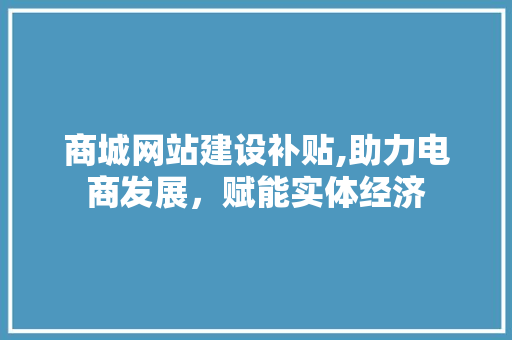 商城网站建设补贴,助力电商发展，赋能实体经济 神马SEO