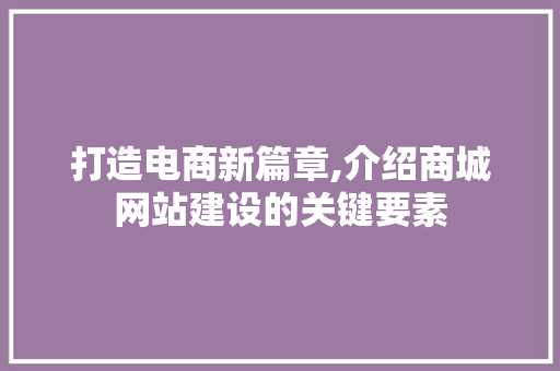 打造电商新篇章,介绍商城网站建设的关键要素