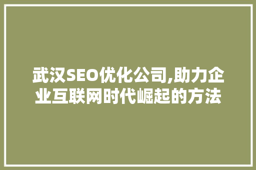 武汉SEO优化公司,助力企业互联网时代崛起的方法 神马SEO