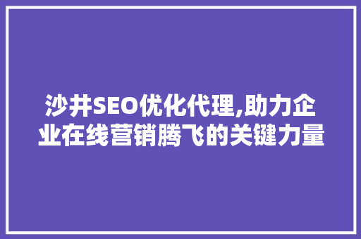 沙井SEO优化代理,助力企业在线营销腾飞的关键力量