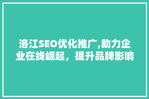 洛江SEO优化推广,助力企业在线崛起，提升品牌影响力 神马SEO