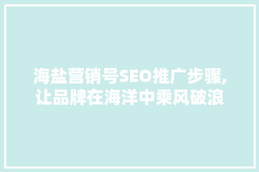 海盐营销号SEO推广步骤,让品牌在海洋中乘风破浪 GoogleSEO