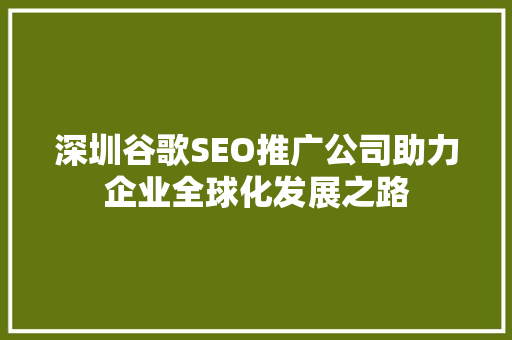 深圳谷歌SEO推广公司助力企业全球化发展之路 搜狗SEO