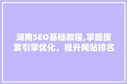湖南SEO基础教程,掌握搜索引擎优化，提升网站排名与流量 神马SEO