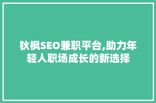 狄枫SEO兼职平台,助力年轻人职场成长的新选择