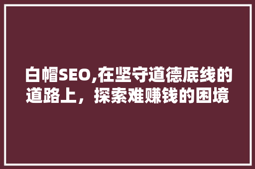 白帽SEO,在坚守道德底线的道路上，探索难赚钱的困境与出路 GoogleSEO