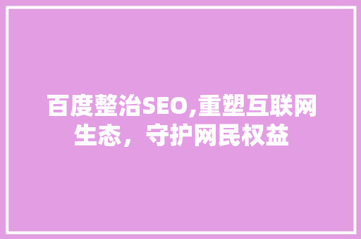 百度整治SEO,重塑互联网生态，守护网民权益 百度SEO