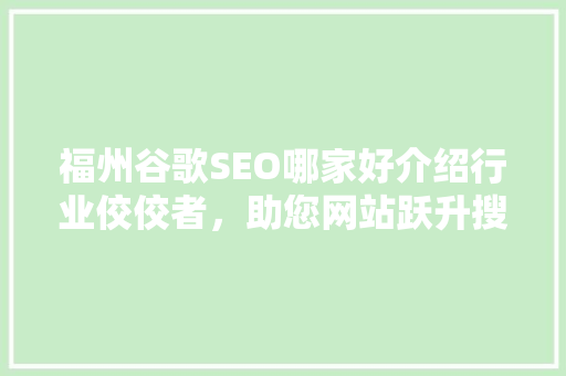 福州谷歌SEO哪家好介绍行业佼佼者，助您网站跃升搜索引擎前列！ 百度SEO