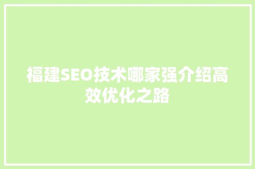 福建SEO技术哪家强介绍高效优化之路
