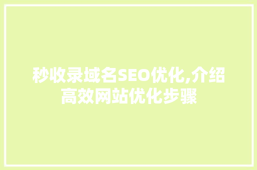 秒收录域名SEO优化,介绍高效网站优化步骤 神马SEO