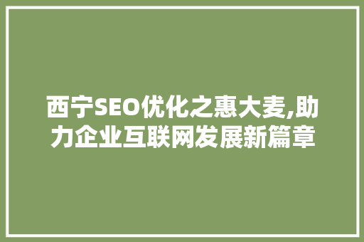 西宁SEO优化之惠大麦,助力企业互联网发展新篇章