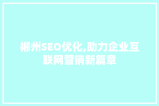 郴州SEO优化,助力企业互联网营销新篇章 必应SEO