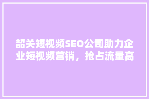 韶关短视频SEO公司助力企业短视频营销，抢占流量高地