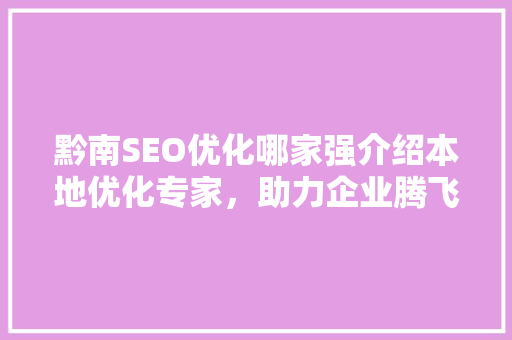 黔南SEO优化哪家强介绍本地优化专家，助力企业腾飞！ GoogleSEO