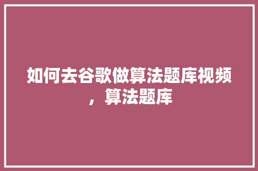 如何去谷歌做算法题库视频，算法题库