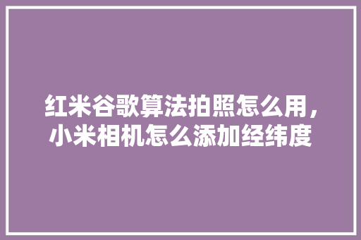 红米谷歌算法拍照怎么用，小米相机怎么添加经纬度 搜狗SEO