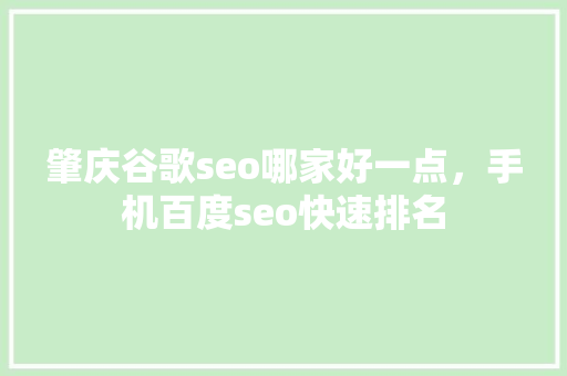 肇庆谷歌seo哪家好一点，手机百度seo快速排名 搜狗SEO