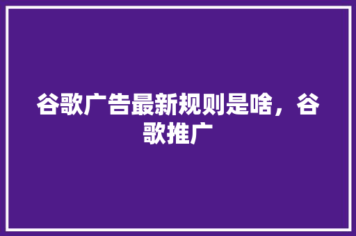 谷歌广告最新规则是啥，谷歌推广 必应SEO