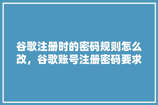 谷歌注册时的密码规则怎么改，谷歌账号注册密码要求 GoogleSEO