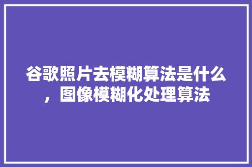谷歌照片去模糊算法是什么，图像模糊化处理算法 GoogleSEO
