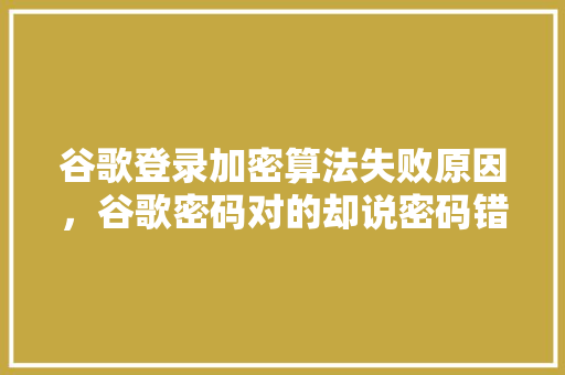 谷歌登录加密算法失败原因，谷歌密码对的却说密码错误 神马SEO