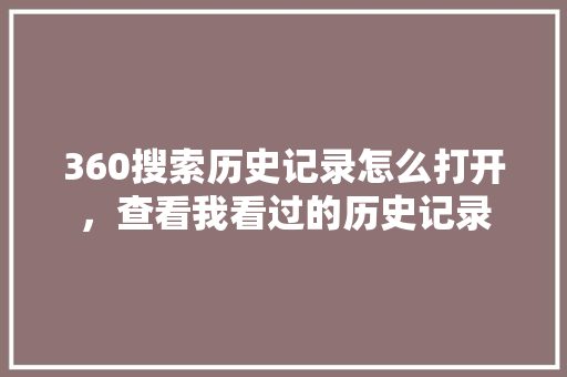 360搜索历史记录怎么打开，查看我看过的历史记录 搜狗SEO