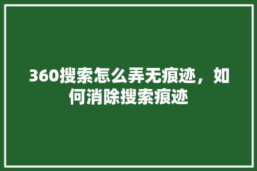 360搜索怎么弄无痕迹，如何消除搜索痕迹 百度SEO